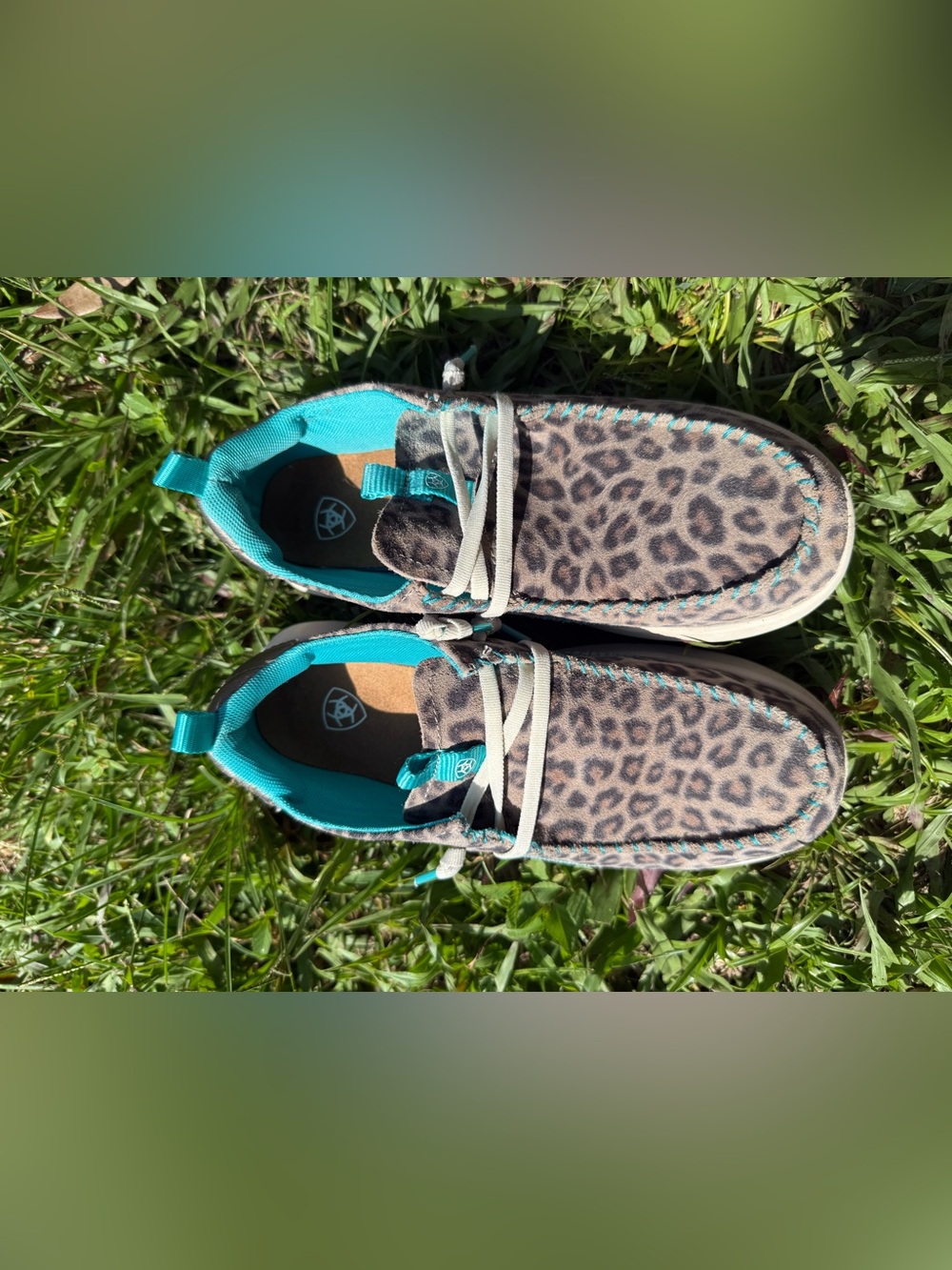 Ariat Leopard Print Sneaker Moccasins with Teal Lining